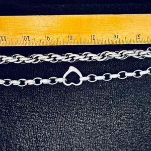 7.75” Silver Heart Link Bracelet and Silver Chain Link Bracelet (pair)